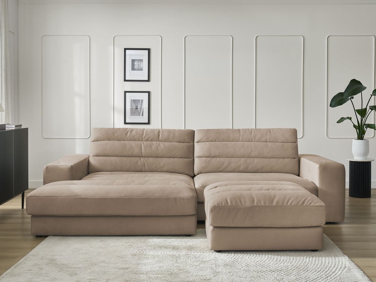 Bobochic Sierra Ecksofa mit Pouf Samt Taupe Ecke links