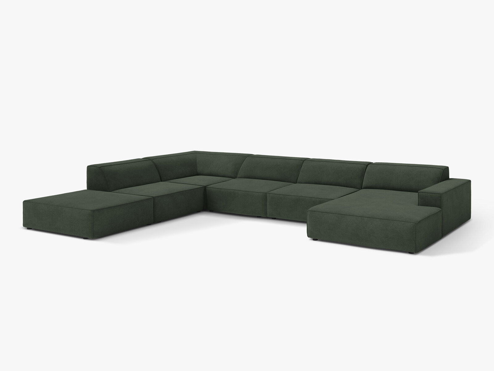 Micadoni Panorama-Ecksofa Jodie 7-Sitzer Strukturierter Stoff Liberty Moosgrün Links