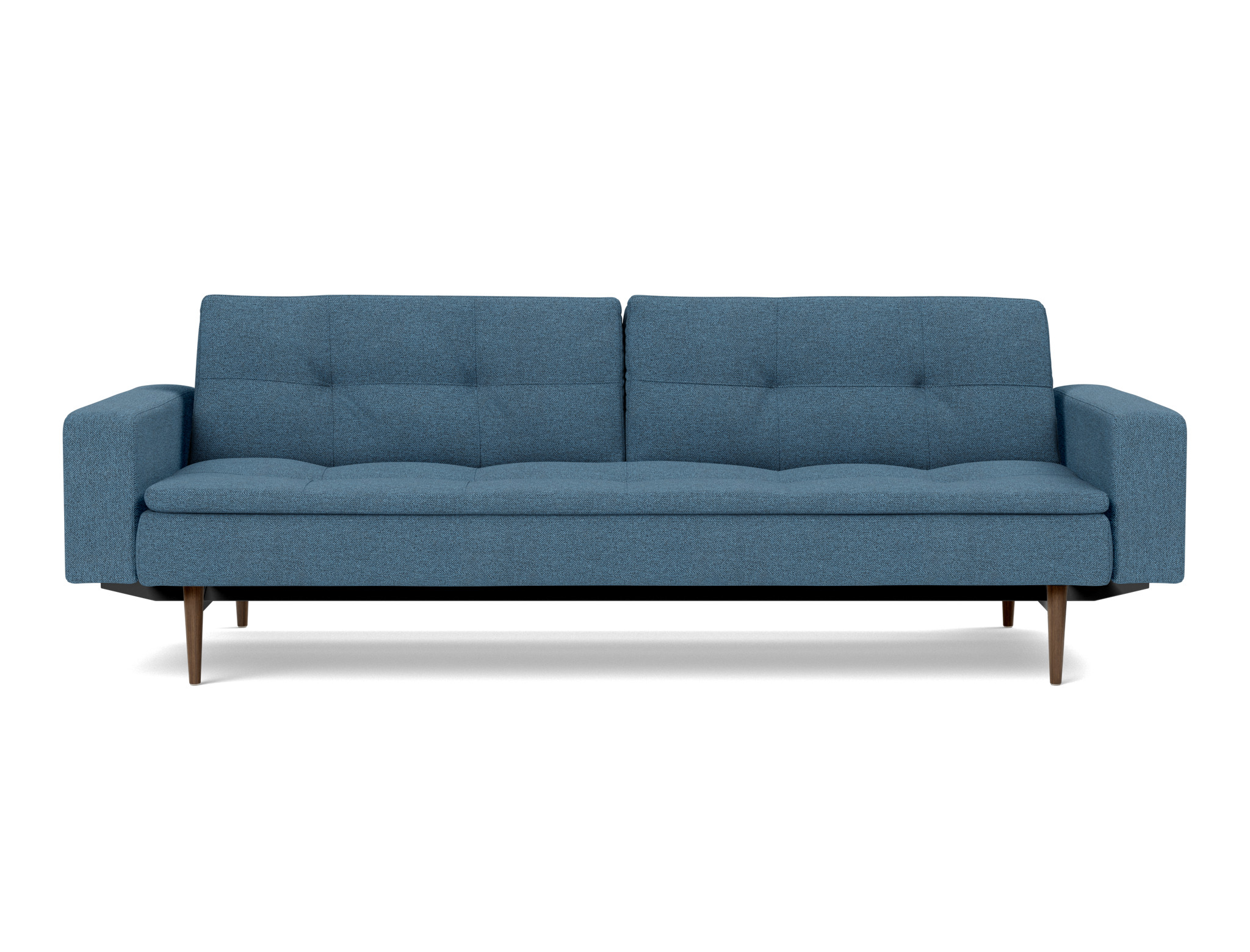 Schlafsofa Dublexo mit Armlehnen Strukturierter Stoff Weda 302-Weda-Blue Beine Styletto Eiche dunkel
