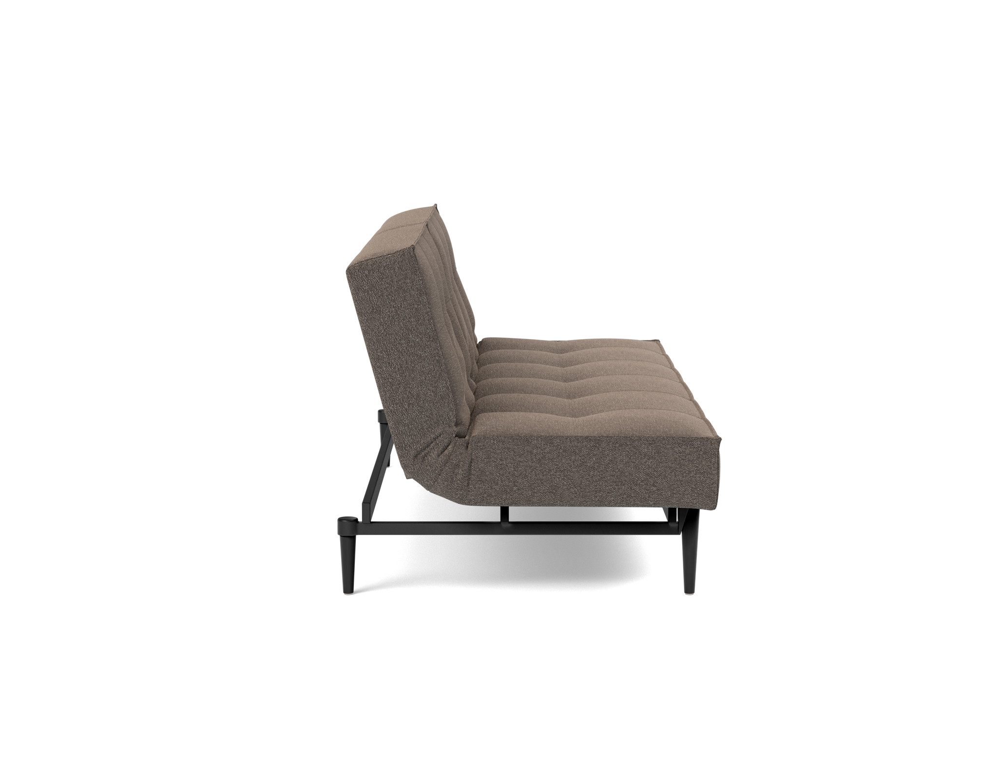 Schlafsofa Splitback Boucle Skandi 530-Taupe Beine Styletto Eiche schwarz