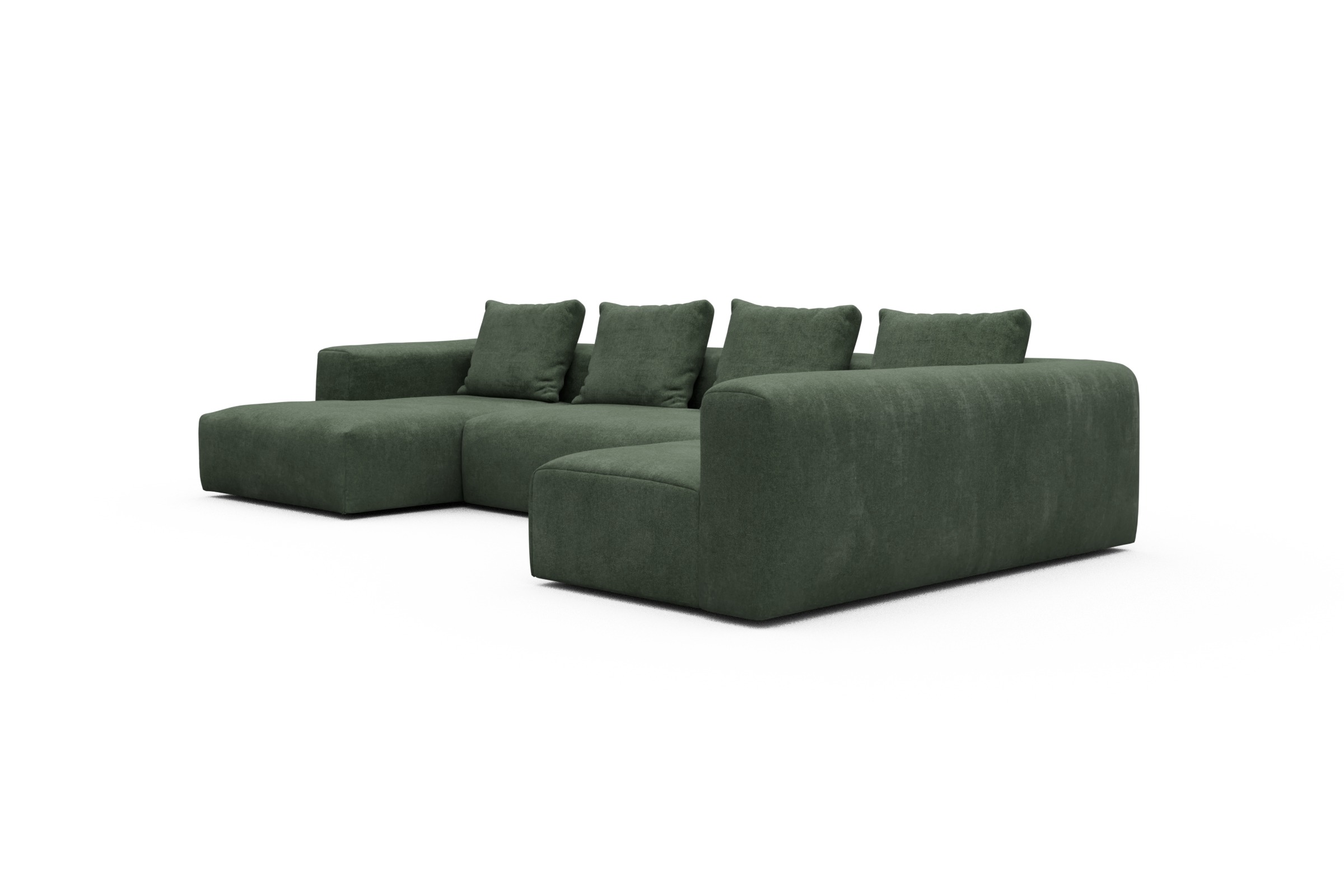 Wohnlandschaft Fred Chaiselongue links mit 2-Sitzer und lange Armlehne rechts Casone-Forest-Green