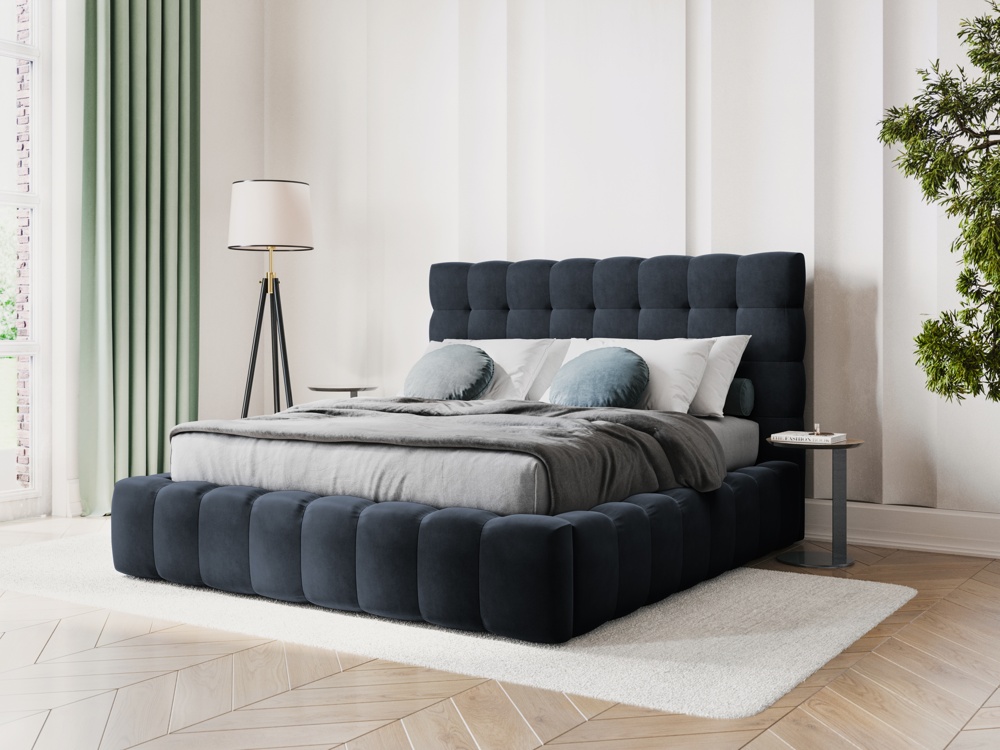 Cosmopolitan Design Stauraumbett mit Kopfteil Bali 140x200 Samt Bluvel Dunkelblau