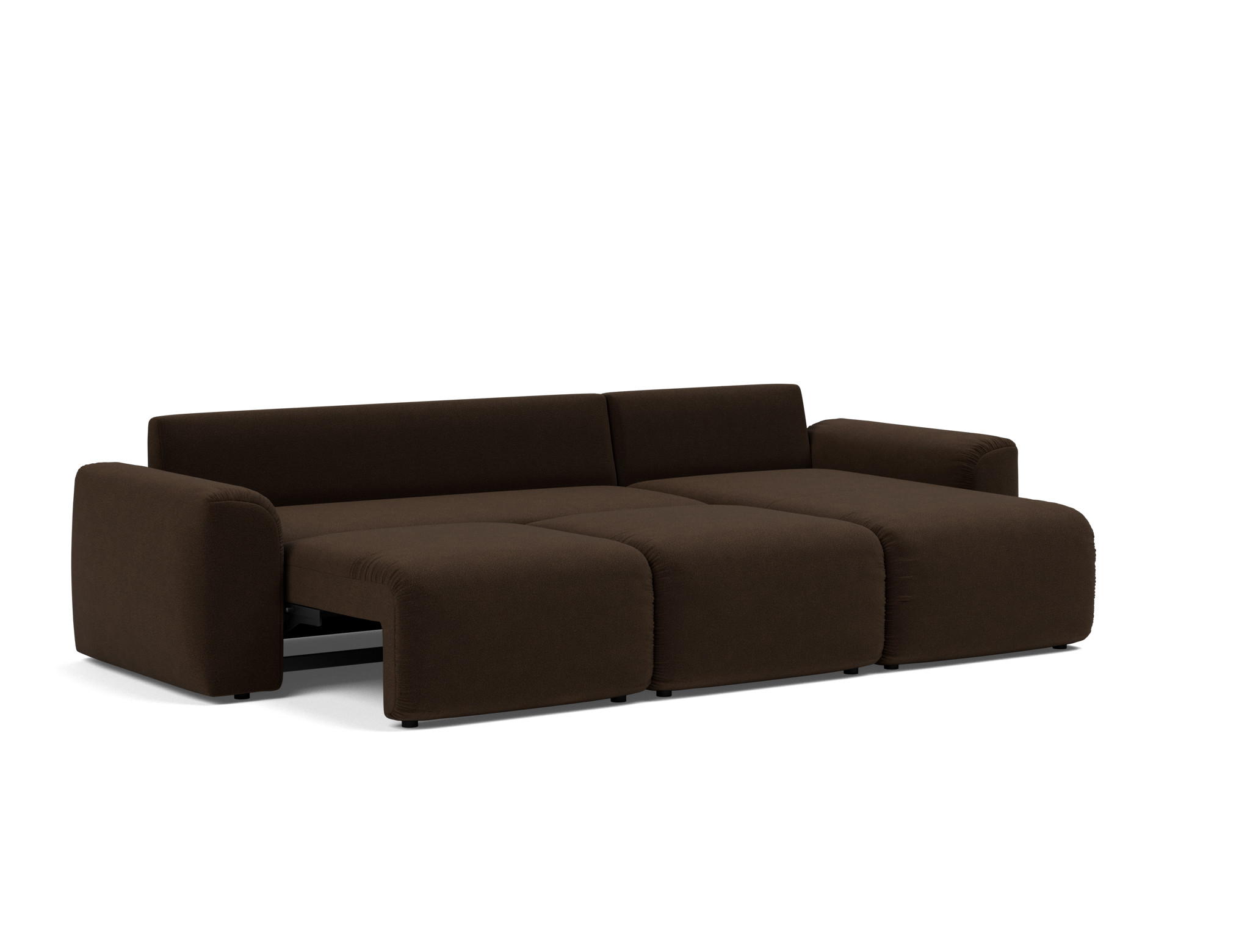 Schlafsofa Norum mit Chaiselongue und Chunky-Armlehnen Strukturierter Stoff Taura 358-Chocco