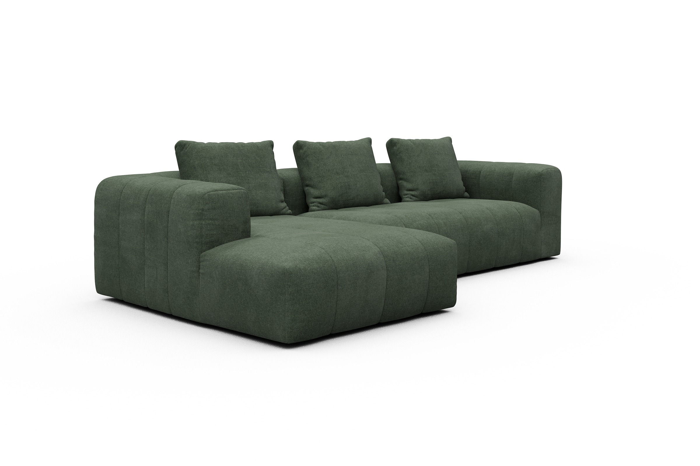 Ecksofa Hugo 2,5-Sitzer Armlehne rechts mit Chaiselongue Casone-Forest-Green