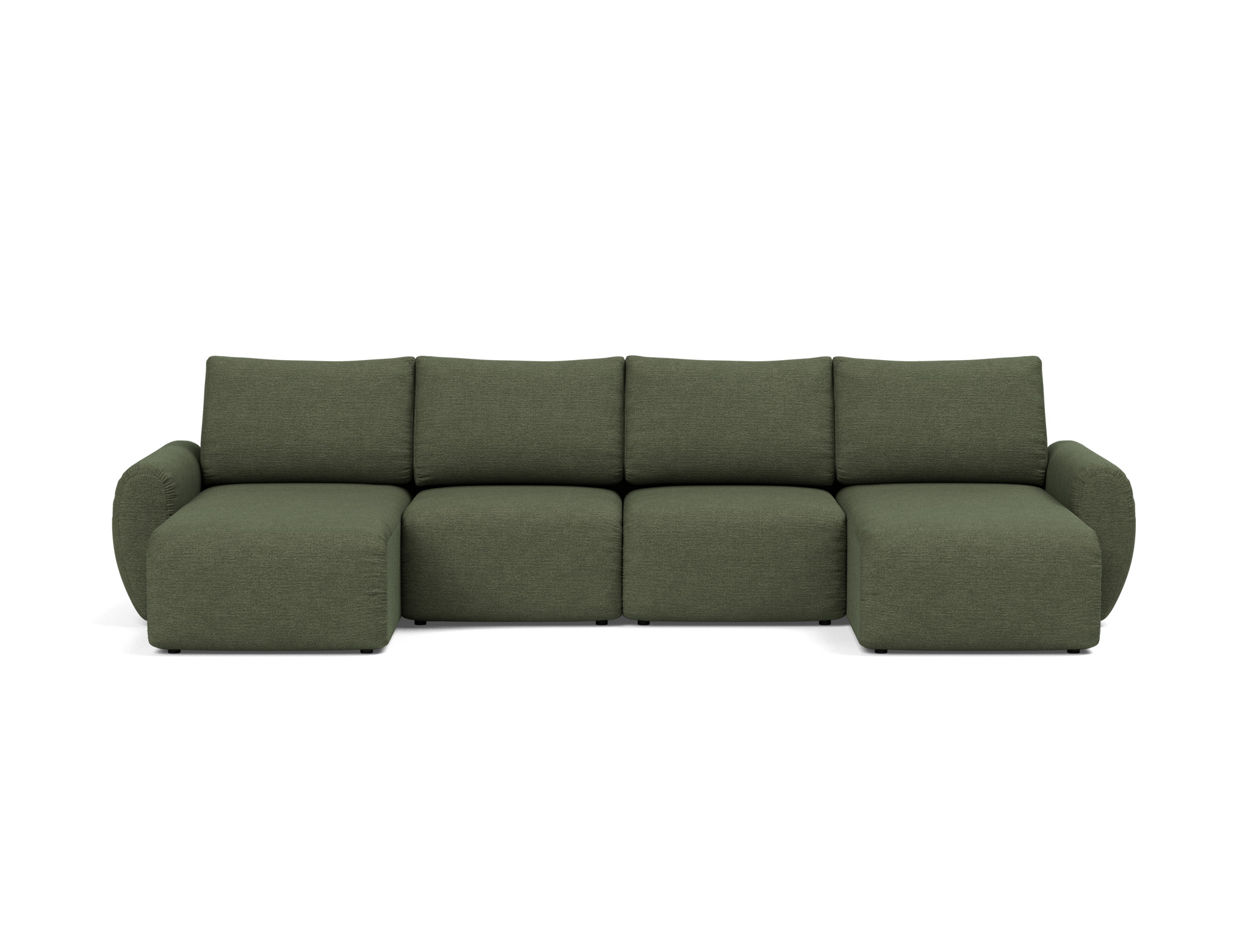 Schlafsofa Norum U-Form mit Curve-Armlehnen Strukturierter Stoff Taura 353-Forest