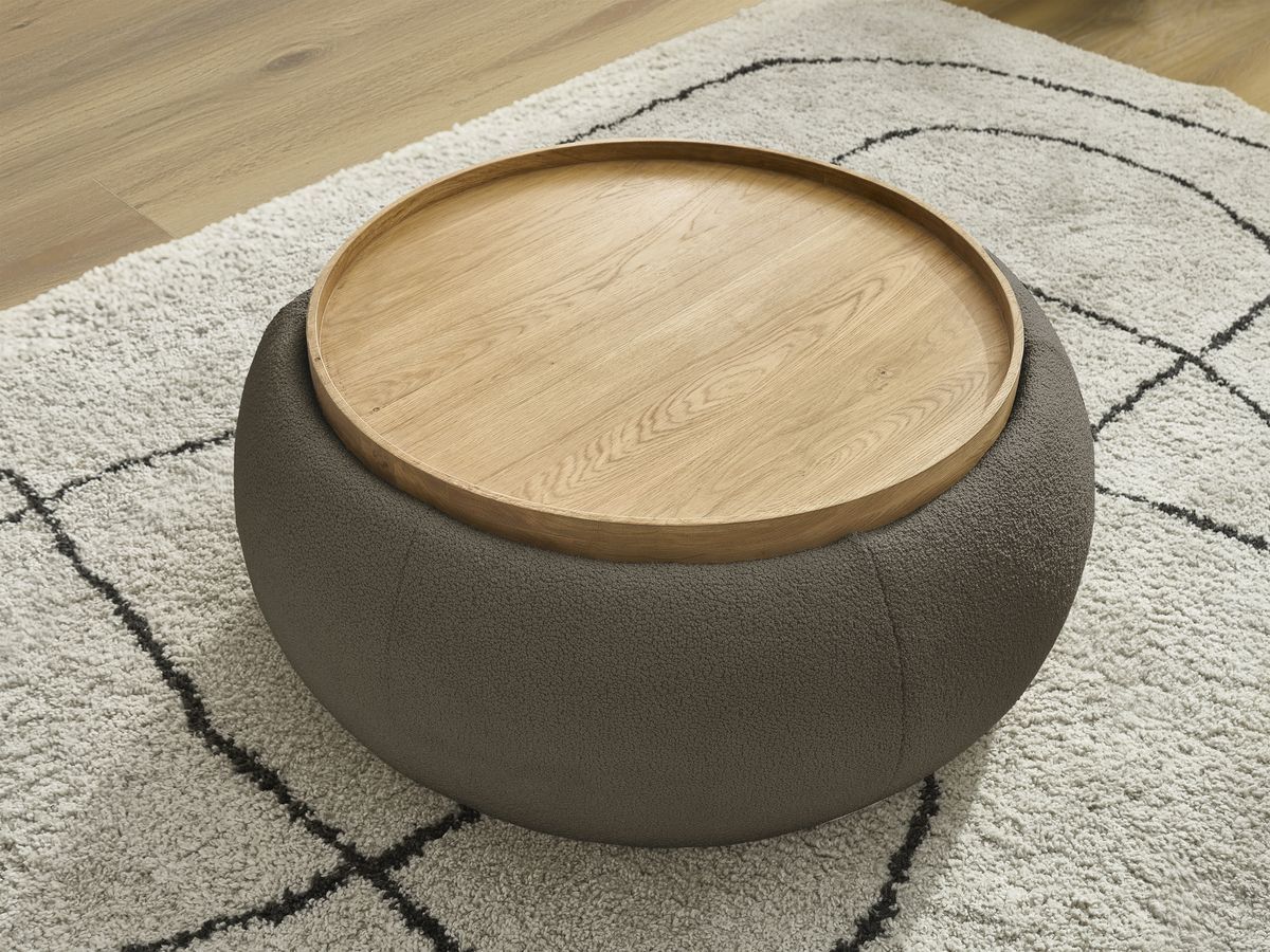 Bobochic Hayden Pouf mit Tablett, rund Bouclé-Stoff Braun, 87 cm