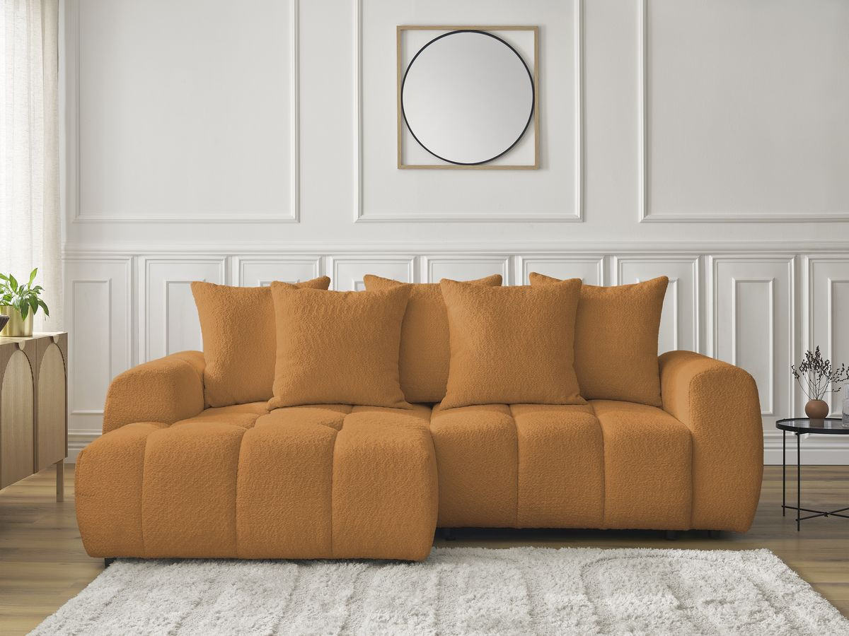 Bobochic Roxelane Ecksofa mit Schlaffunktion und Bettkasten 258 × 150 cm Bouclé-Stoff Gelb Ecke links