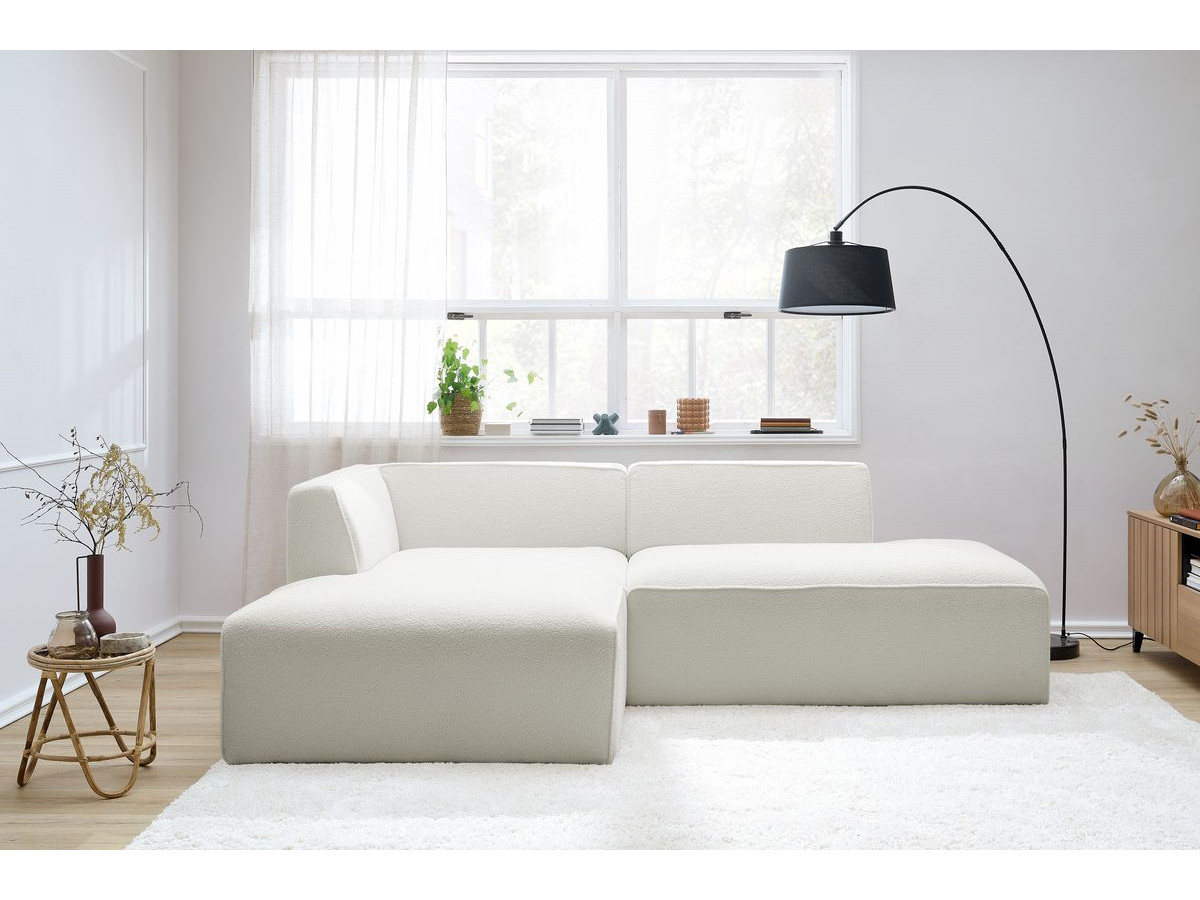 Bobochic Megeve Ecksofa Bouclé-Stoff Weiß Ecke links