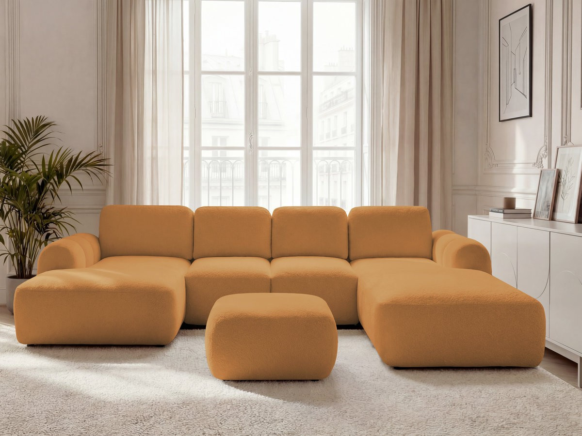 Bobochic Montaigne Wohnlandschaft mit Pouf Bouclé-Stoff Gelb Ecke links
