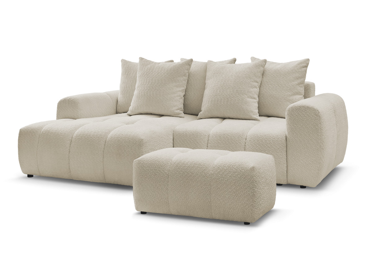 Bobochic Roxelane Ecksofa mit Schlaffunktion und Bettkasten und Pouf 258 × 150 cm Bouclé-Stoff Beige Ecke links