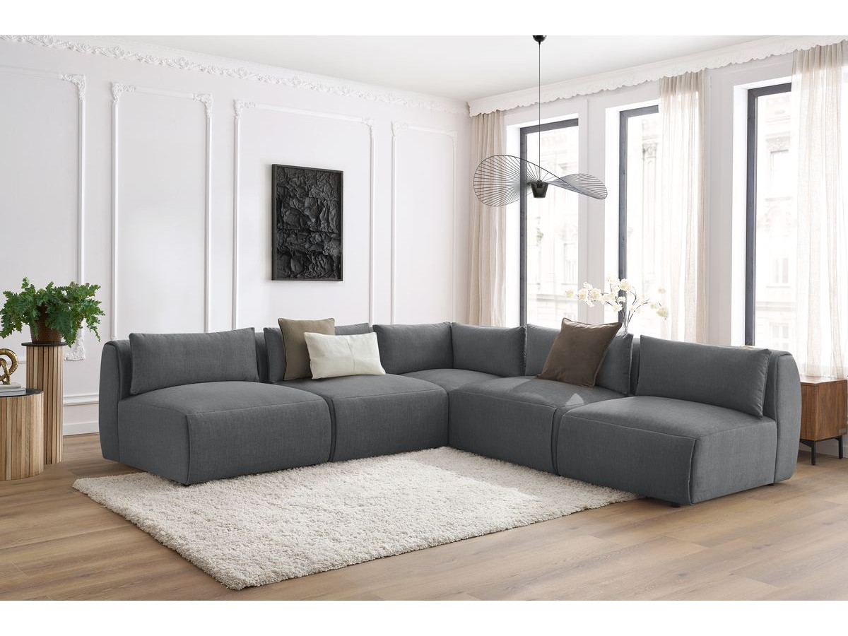 Bobochic Jeanne Ecksofa 299 × 299 cm Samt Dunkelgrau
