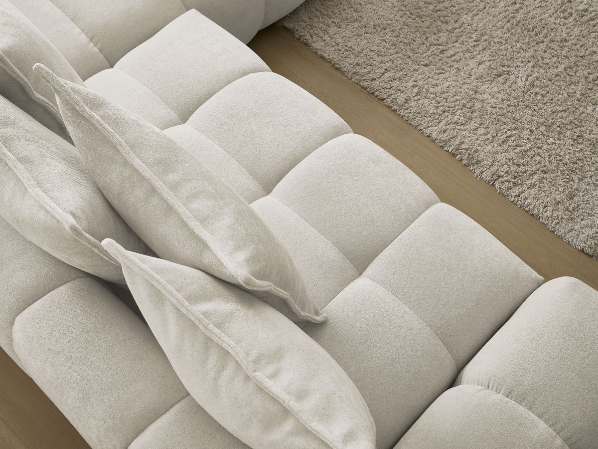 Bobochic Everest Ecksofa mit Schlaffunktion und Bettkasten 320 × 212 cm, 10 Kissen Strukturstoff Beige Ecke rechts
