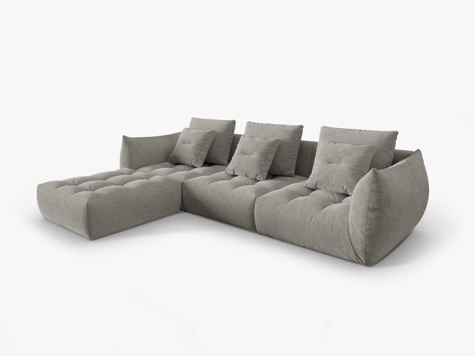Micadoni Ecksofa Bloom 2-Sitzer Strukturierter Stoff Wind Hellgrau