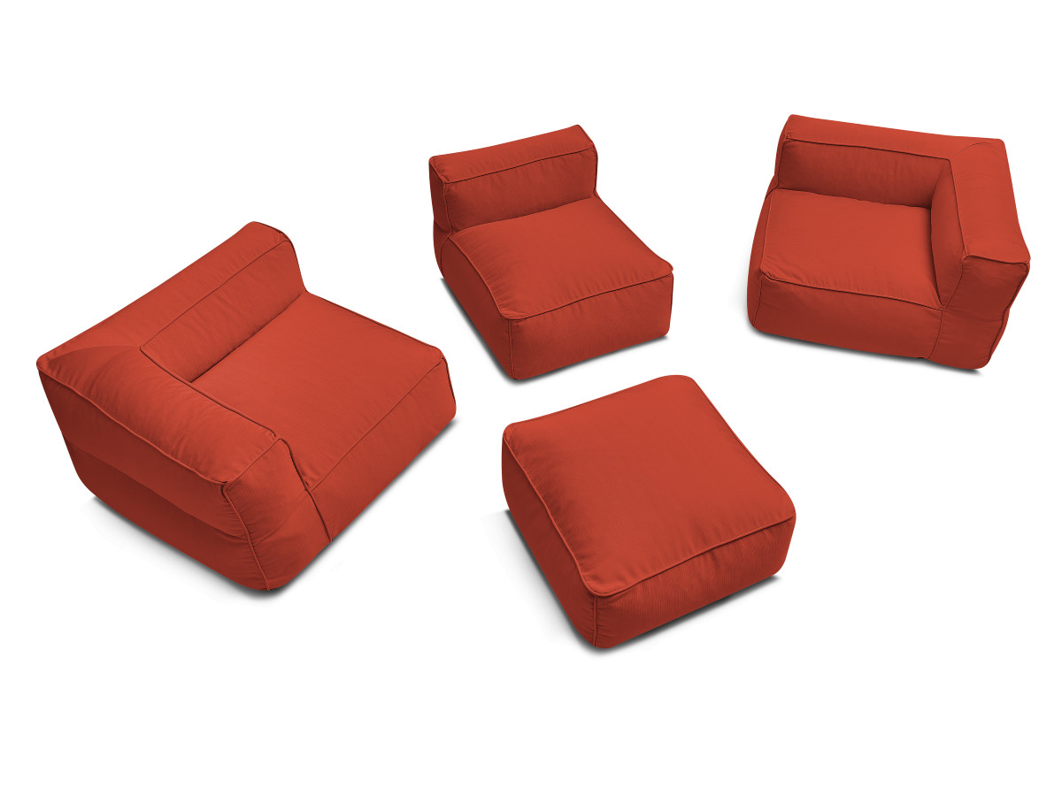 Bobochic Giulia Gartensofa 4-Sitzer mit Pouf, 2 Eckmodule Stoff Rot