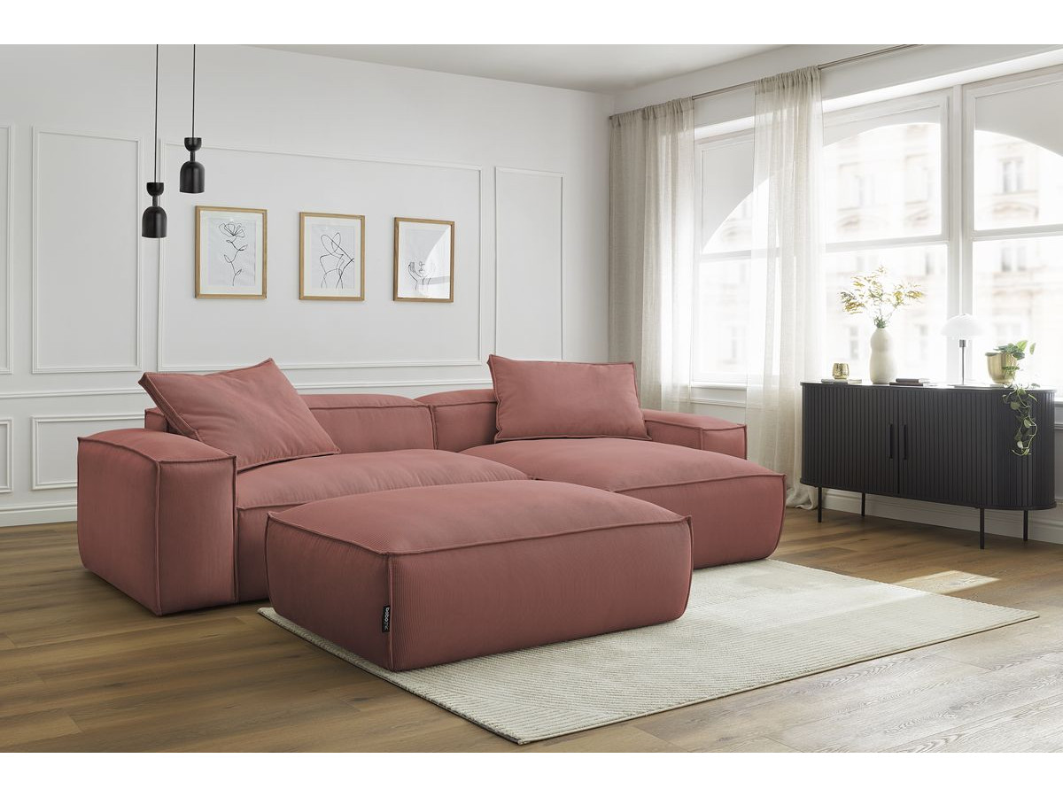 Bobochic Boheme Ecksofa mit Pouf Cordsamt Rosa