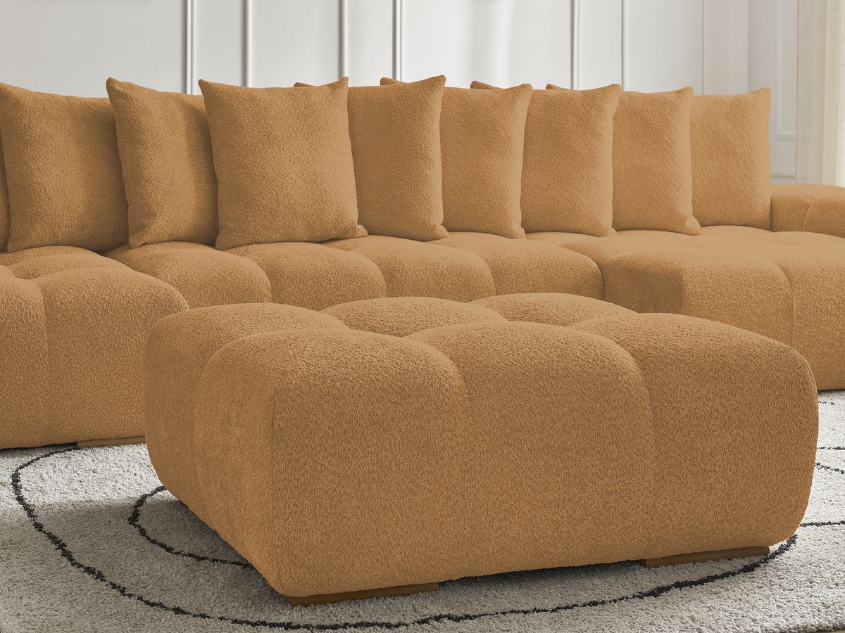 Bobochic Anakin Wohnlandschaft mit Pouf, 10 Kissen Bouclé-Stoff Gelb