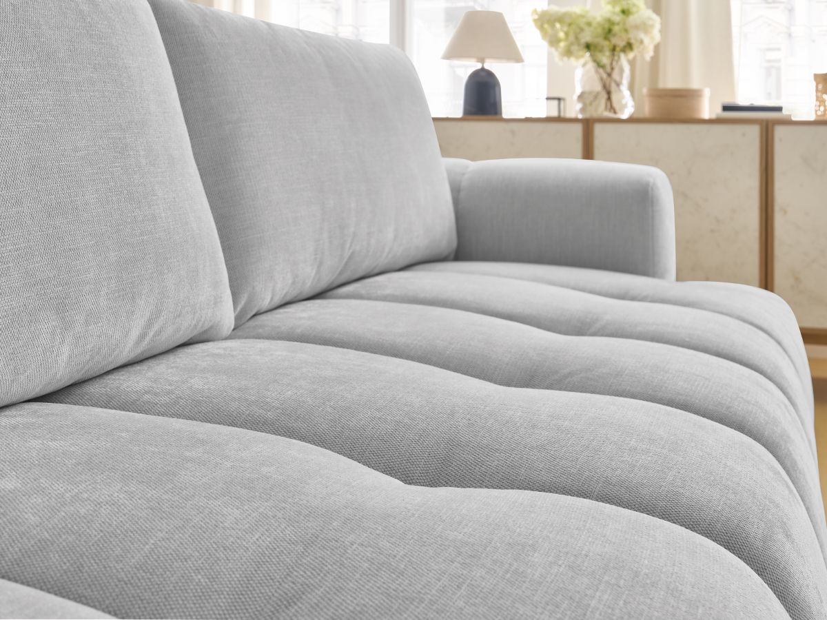 Bobochic Fuji Schlafsofa 3-Sitzer mit Bettkasten und Pouf Stoff Hellgrau