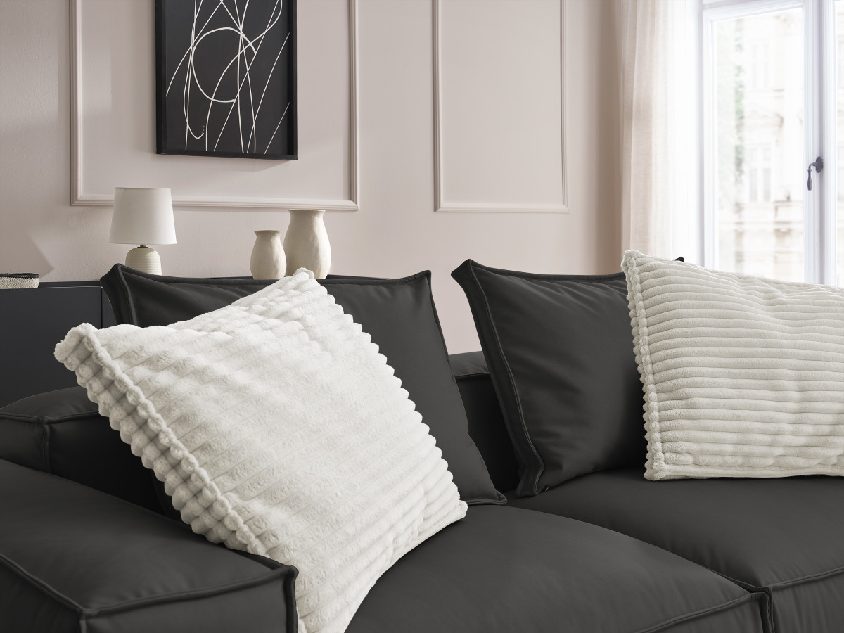 Bobochic Boheme Sofa 3-Sitzer mit Pouf Kunstleder Schwarz