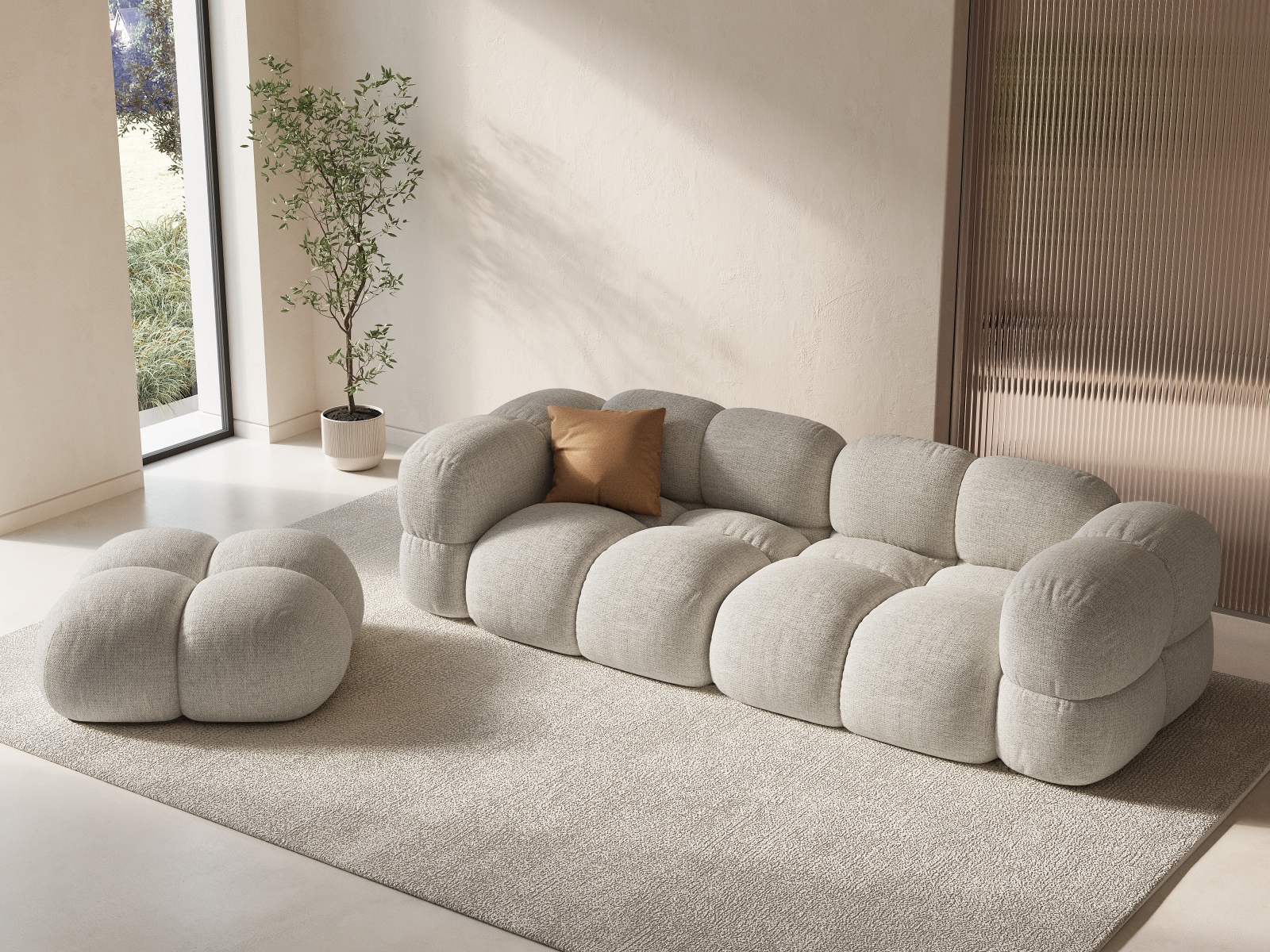 Cosmopolitan Design Pouf Loretto Samt Vogue Helles Beige