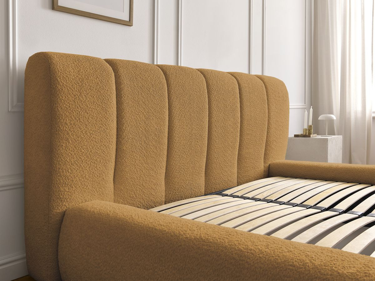 Bobochic Denali Polsterbett mit Bettkasten Bouclé-Stoff Gelb, Liegefläche 140 × 190 cm