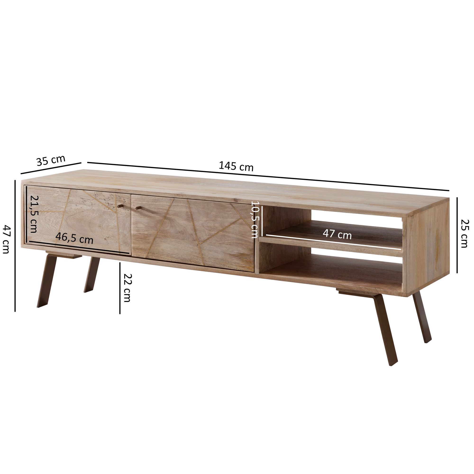 Lowboard Dale Mango Massivholz 145 × 35 × 47 cm
