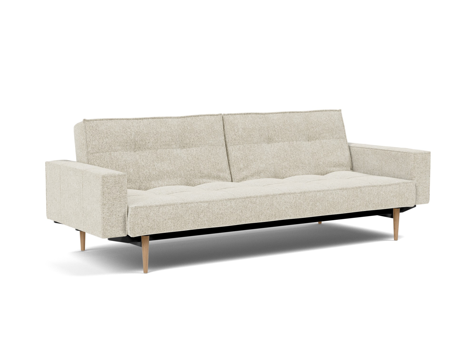 Schlafsofa Splitback mit Armlehnen Strukturierter Stoff Taura 357-Off-White Beine Styletto Eiche hell