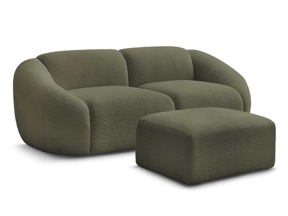 Bobochic Tina Sofa 3-Sitzer mit Pouf Bouclé-Stoff Grün