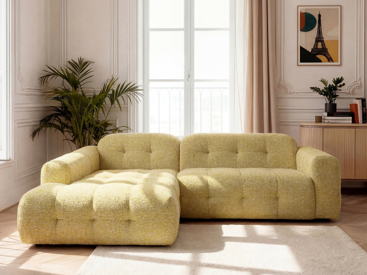 Bobochic Laura Ecksofa Melange-Stoff Gelb Ecke links