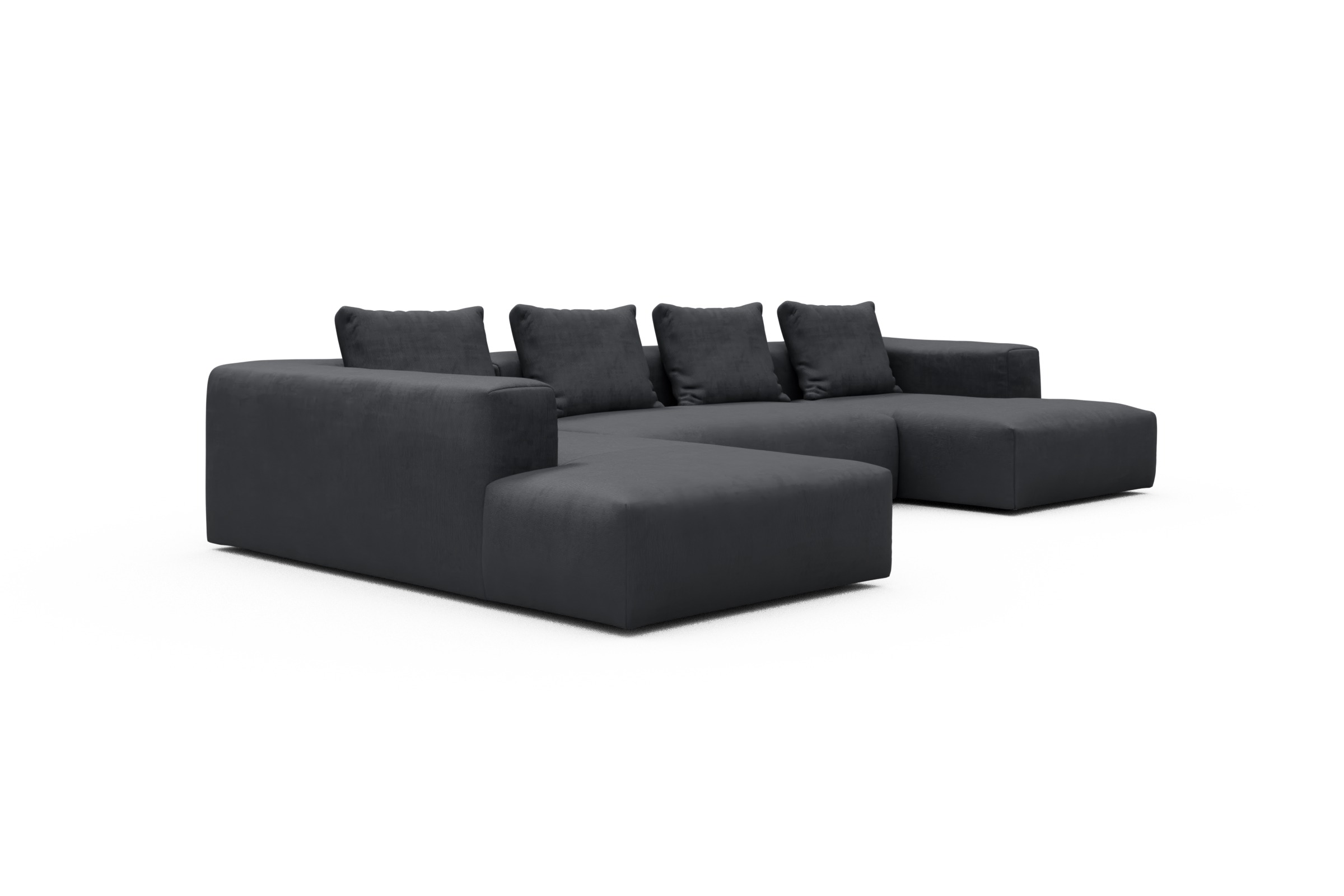 Wohnlandschaft Fred Relax-Ecke links mit 2-Sitzer und Chaiselongue rechts Kord Cordufine 308-Slate-Grey