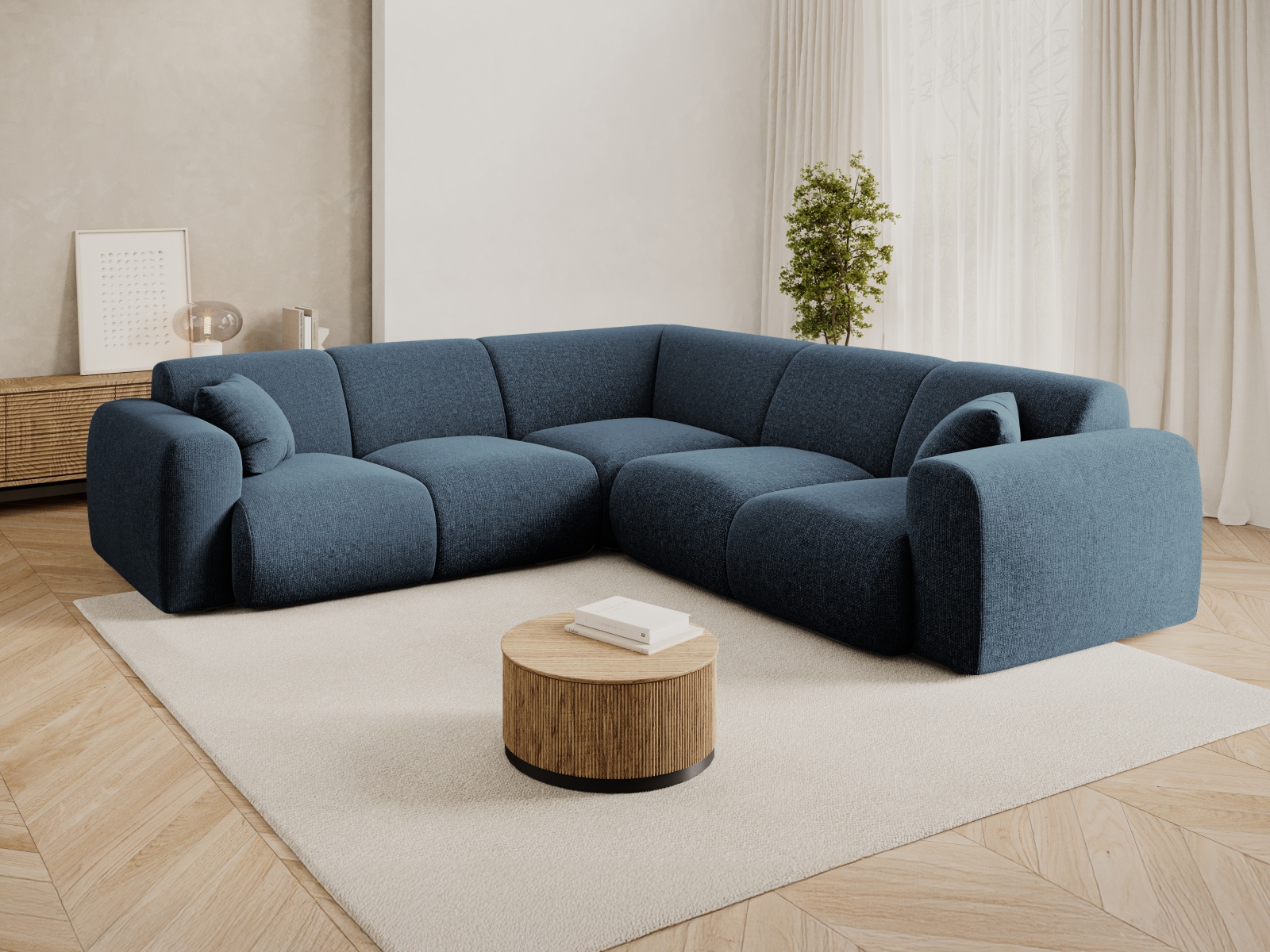 Cosmopolitan Design Symmetrisches Ecksofa Nolio 5-Sitzer Chenille Haga Königsblau