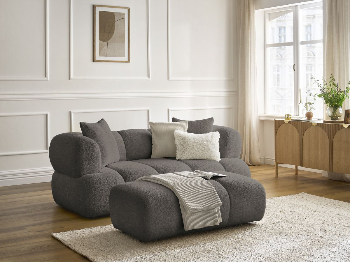 Bobochic Pamira Sofa 2-Sitzer mit Pouf Bouclé-Stoff Braun