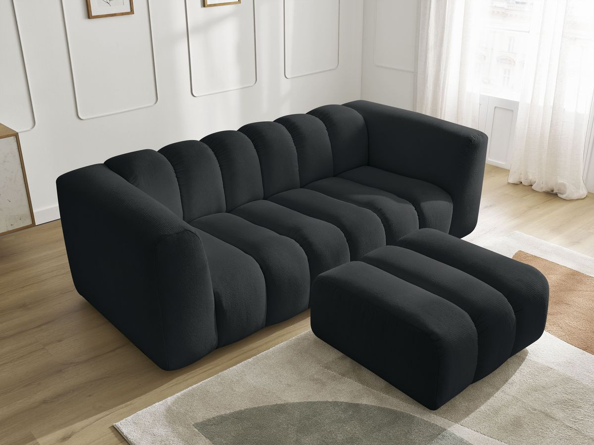 Bobochic Talia Sofa 3-Sitzer mit Pouf Melange-Stoff Schwarz