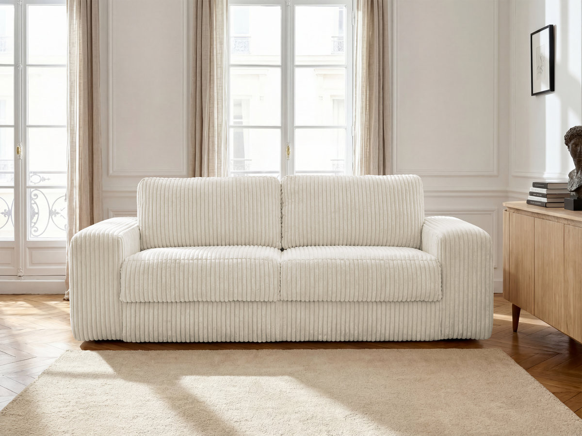 Bobochic Ibiza Schlafsofa 3-Sitzer Cordsamt Beige, Liegefläche 140 × 196 cm