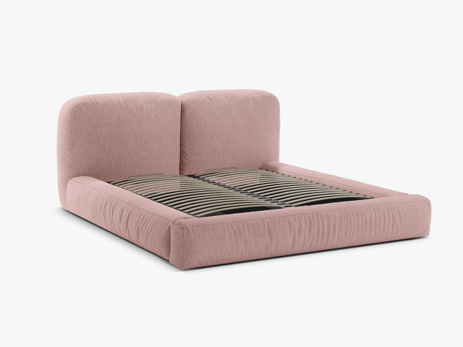 Micadoni Stauraumbett mit Kopfteil Martina Strukturierter Stoff Boston Rosa 140x200