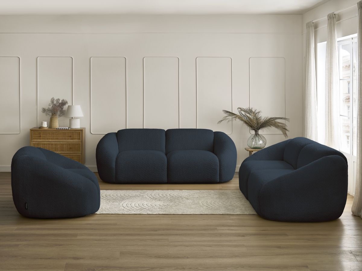 Bobochic Tina Sofa 6-Sitzer Bouclé-Stoff Dunkelblau