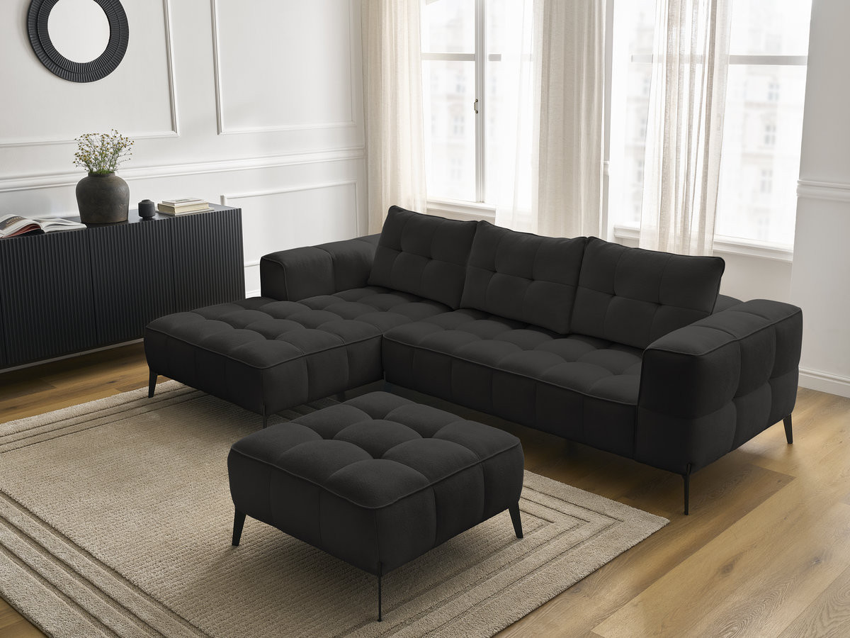 Bobochic Anis Ecksofa mit Pouf Strukturstoff Schwarz Ecke links