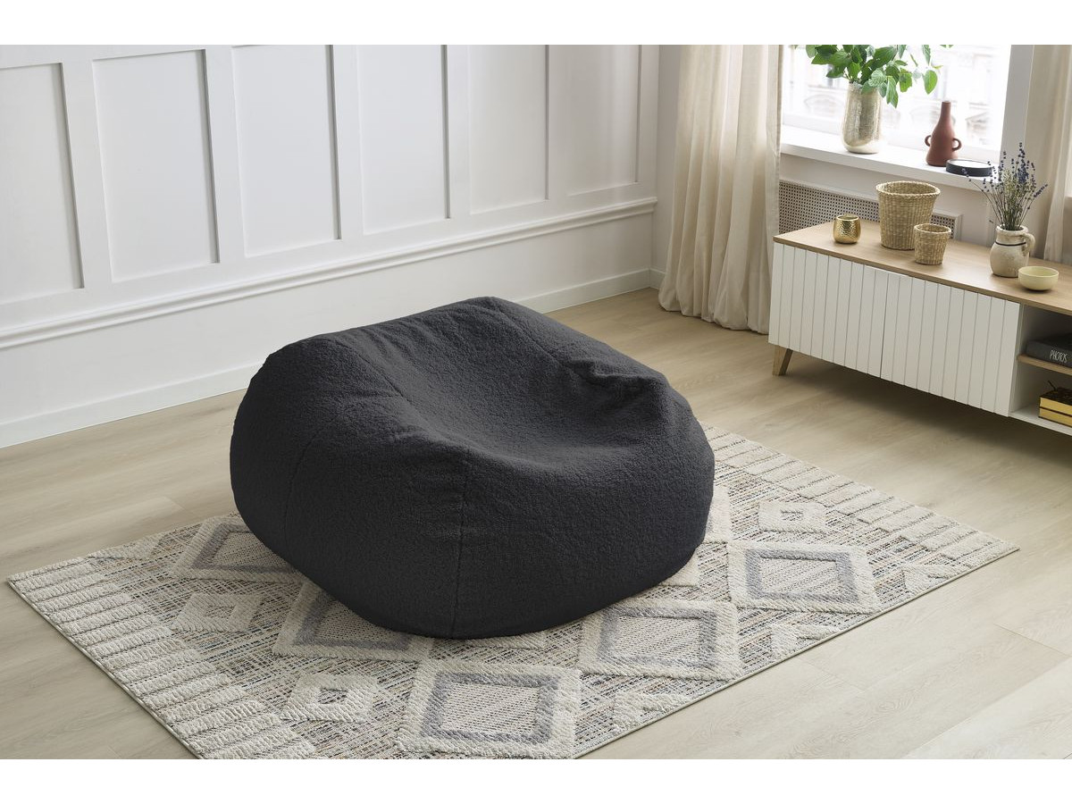 Bobochic Meribel Pouf Bouclé-Stoff Schwarz