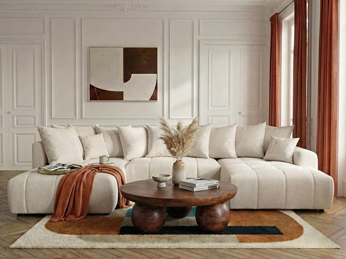 Bobochic Roxelane Wohnlandschaft Melange-Stoff Beige Ecke rechts