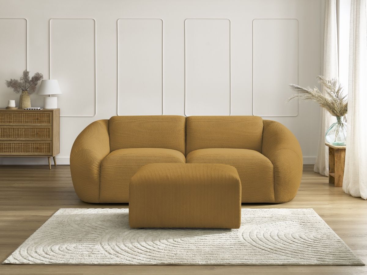 Bobochic Tina Sofa 3-Sitzer mit Pouf Cordsamt Gelb