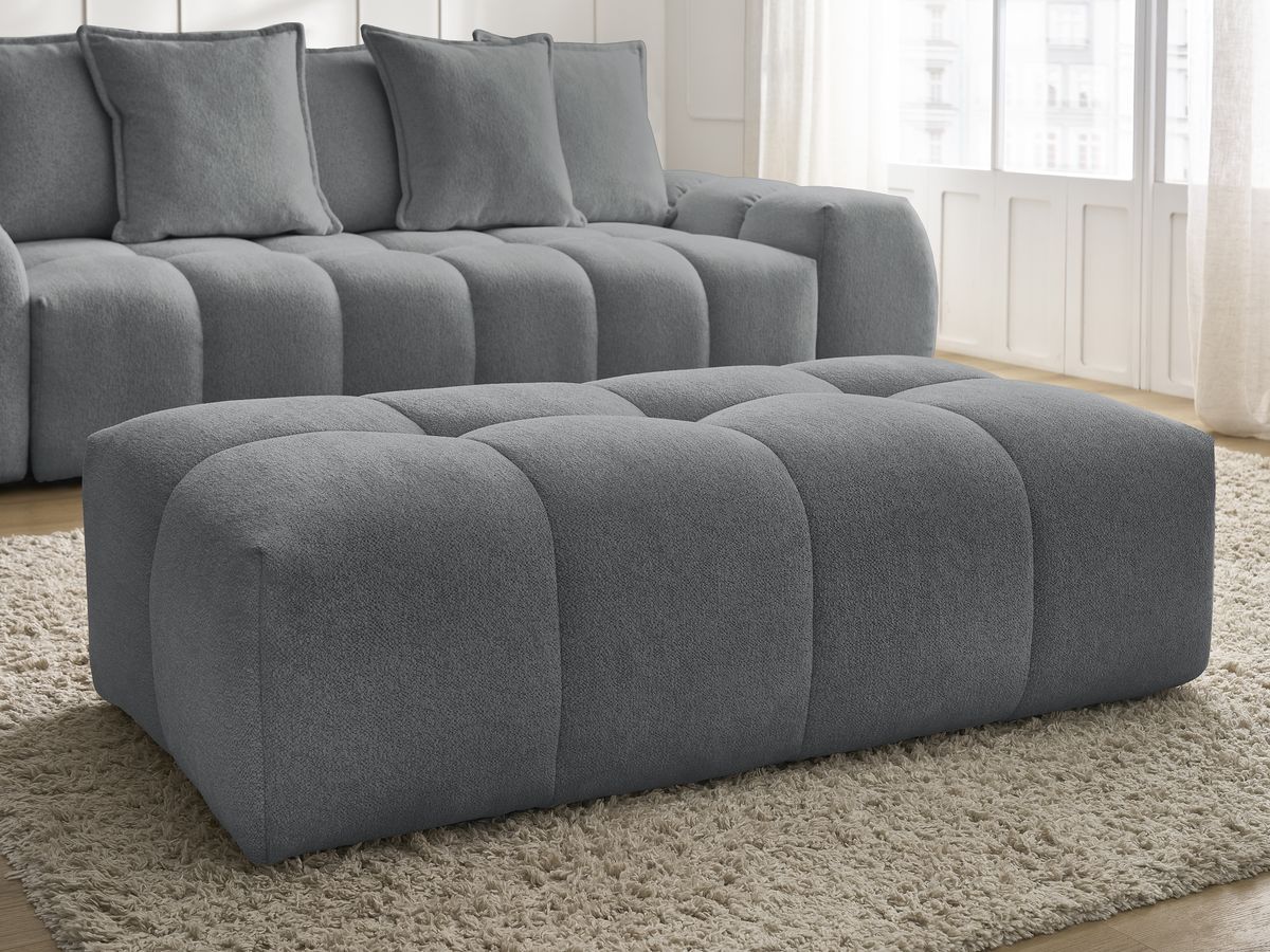 Bobochic Everest Sofa 3-Sitzer mit Pouf, 5 Kissen Melange-Stoff Dunkelgrau
