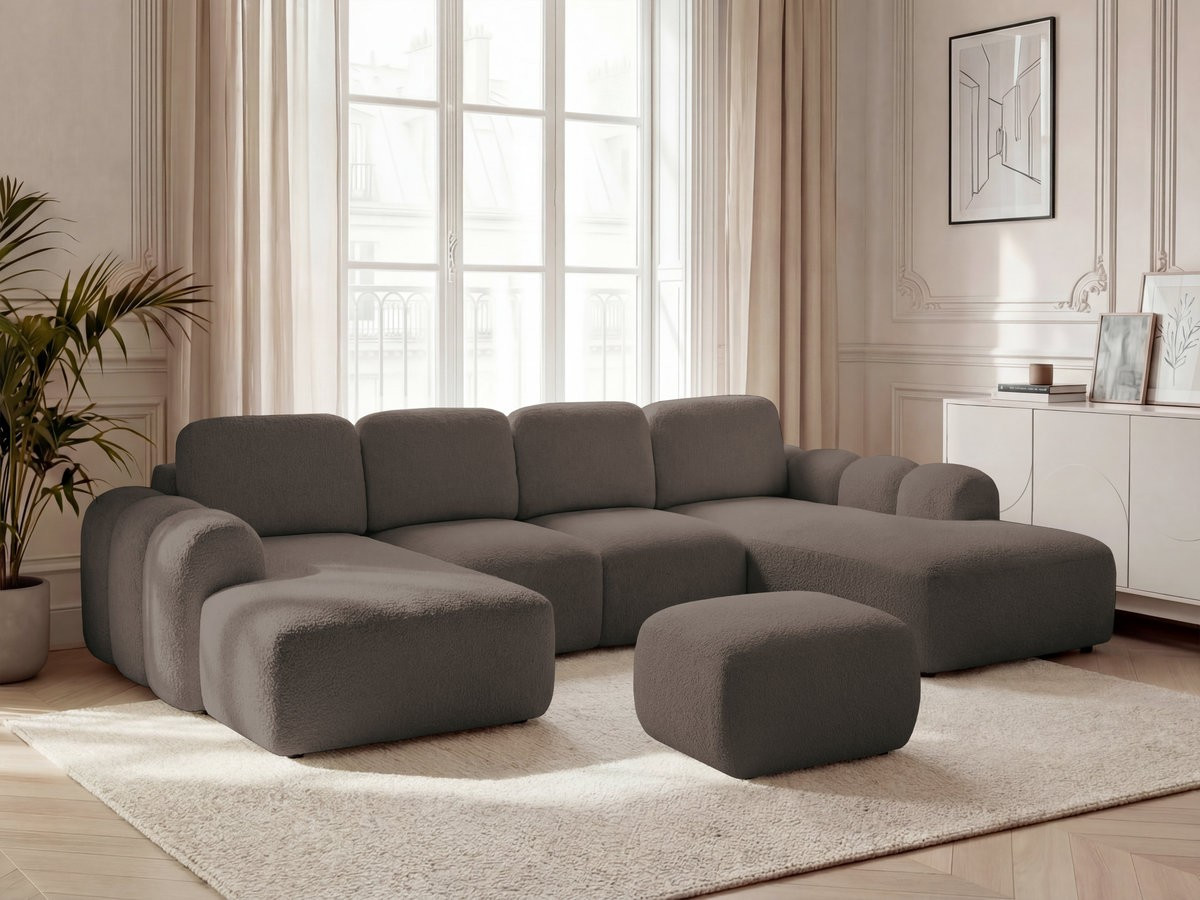 Bobochic Montaigne Wohnlandschaft mit Pouf Bouclé-Stoff Braun Ecke links