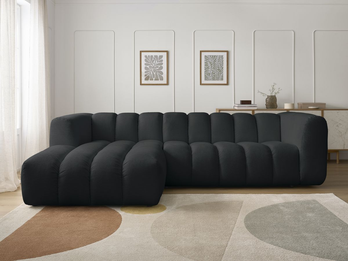 Bobochic Talia Ecksofa Melange-Stoff Schwarz Ecke links
