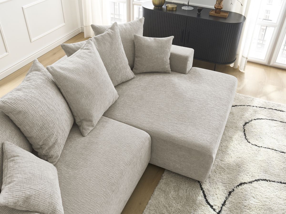 Bobochic Atilla Ecksofa mit Schlaffunktion und Bettkasten Strukturstoff Beige Ecke rechts