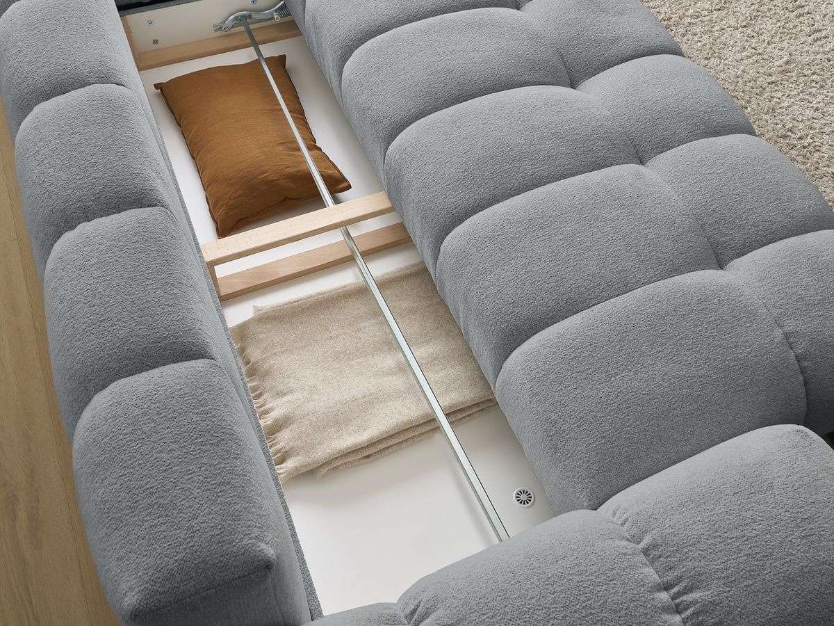 Bobochic Everest Schlafsofa 3-Sitzer mit Bettkasten, 5 Kissen Melange-Stoff Dunkelgrau