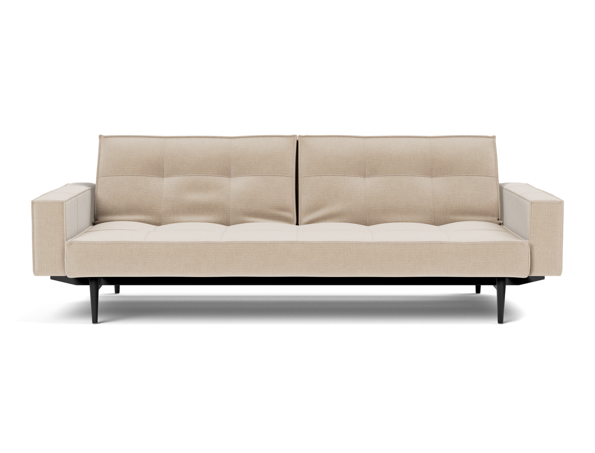 Schlafsofa Splitback mit Armlehnen Chenille Esina 410-Almond-Beige Beine Styletto Eiche schwarz