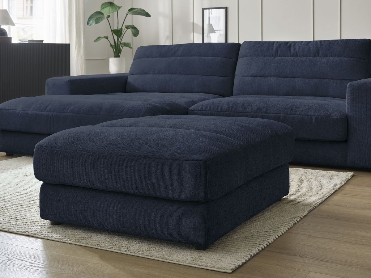 Bobochic Sierra Ecksofa mit Pouf Strukturstoff Dunkelblau Ecke links