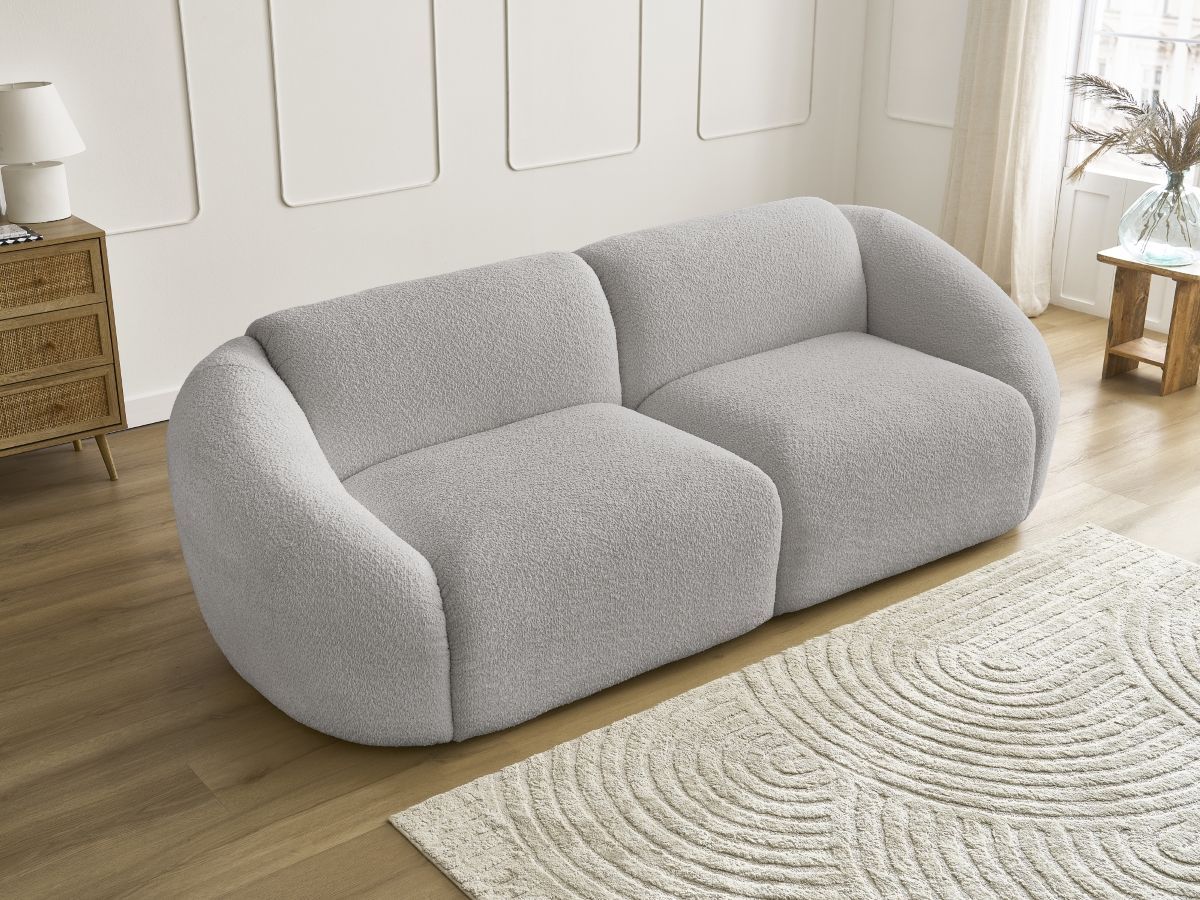 Bobochic Tina Sofa 3-Sitzer Bouclé-Stoff Hellgrau