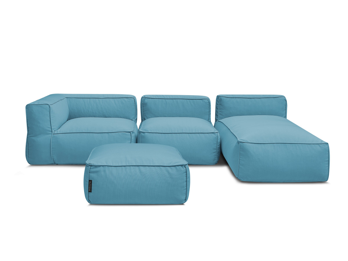 Bobochic Giulia Gartensofa 4-Sitzer mit Pouf, 1 Eckmodul Stoff Hellblau