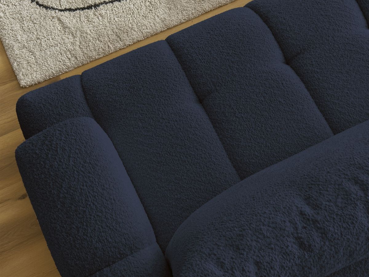 Bobochic Fuji Ecksofa mit Schlaffunktion und Bettkasten 292 × 160 cm Bouclé-Stoff Dunkelblau Ecke links