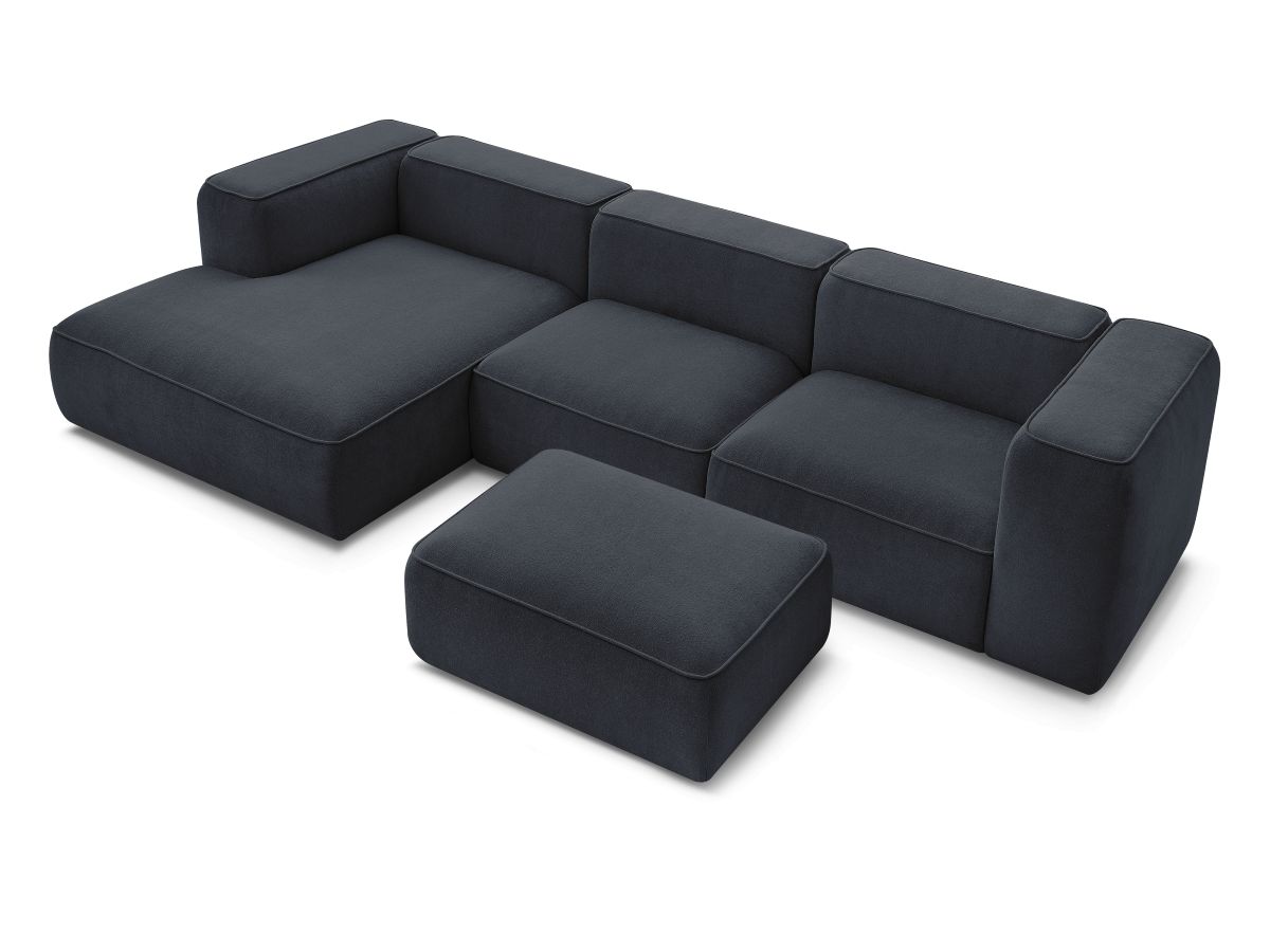 Bobochic Zephyr Ecksofa mit Pouf 349 × 165 cm Strukturstoff Dunkelblau Ecke links